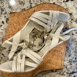 Guess White Wedge Cork Sandals